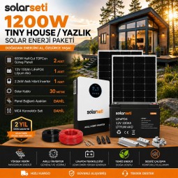 1200W Tiny House / Yazlık Solar Enerji Paketi - 100Ah LifePO4 Akü - 2.2Kw Akıllı Hibrit İnverter 1200W Tiny House / Yazlık Solar Enerji Paketi - 100Ah LifePO4 Akü - 2.2Kw Akıllı Hibrit İnverter